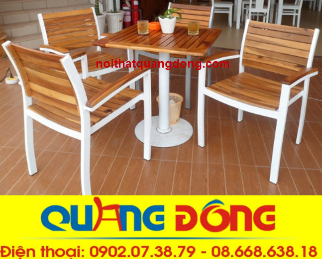 bàn ghế gỗ khung sắt QD-06
