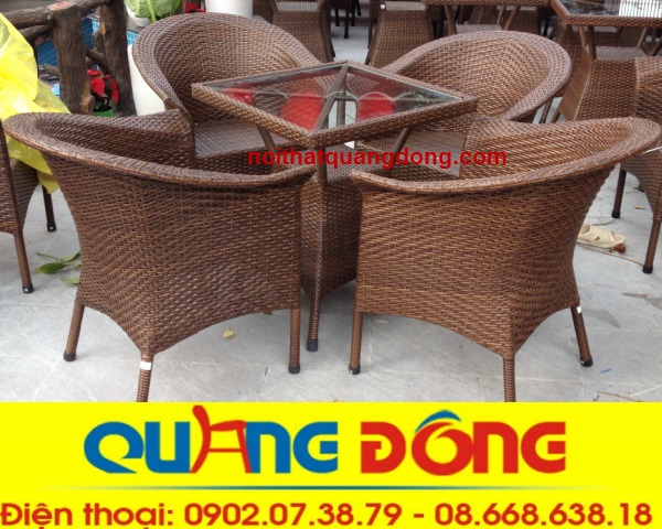 bàn ghế nhựa giả mây QD-074
