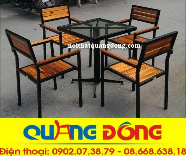 bàn ghế gỗ khung sắt QD-01